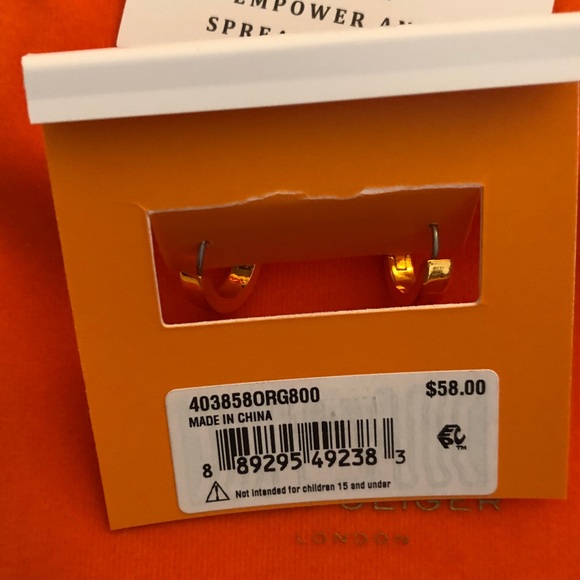 Kurt Geiger London Orange Metallic Huggie Hoops Crystal Accents NWT & Dust Bag - Picture 11 of 12